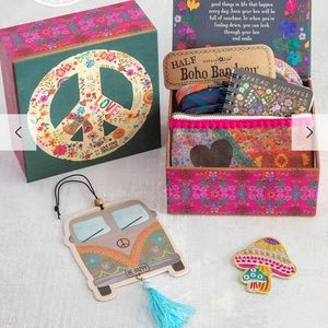 NEW boho peace sign keepsake box w/6 items